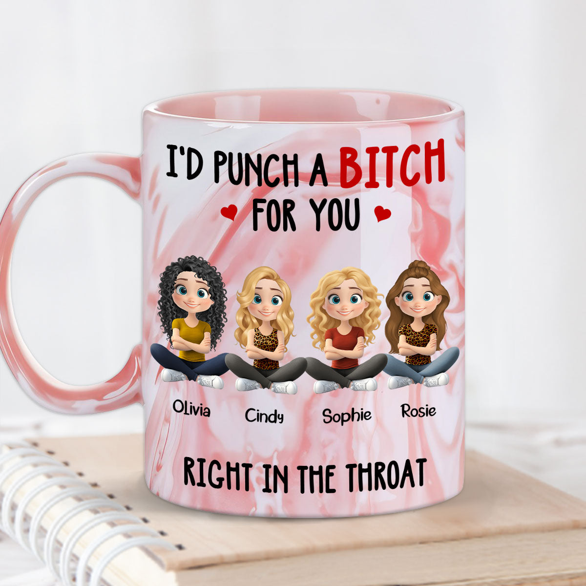 Besties Forever Together - Personalized Custom Pink Marble Mug