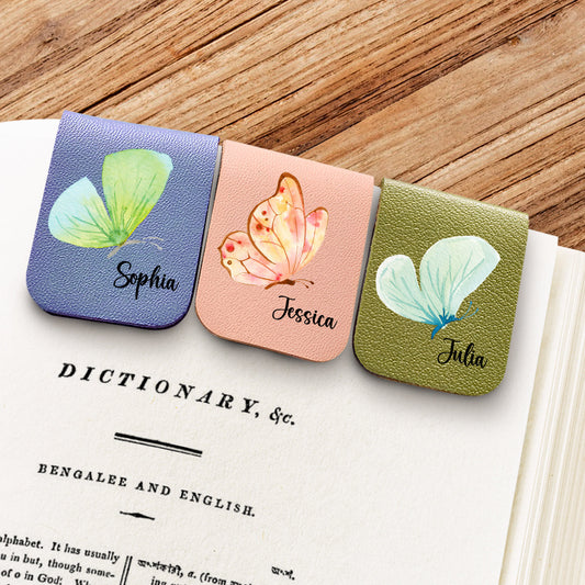 Floral Butterfly - Personalized Custom Leather Bookmark