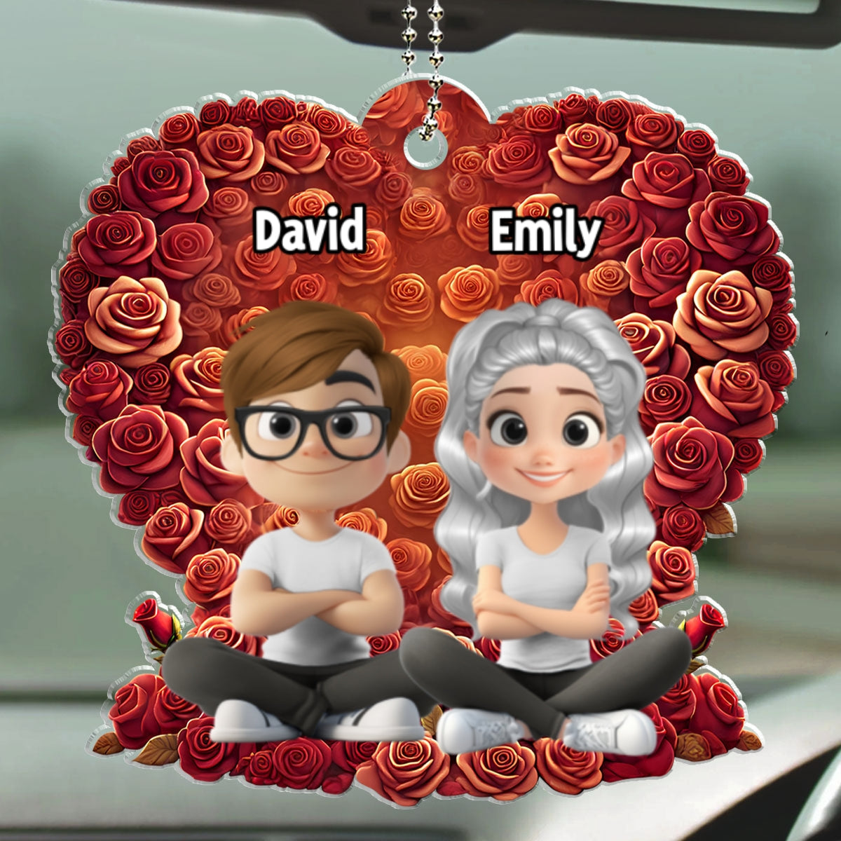 Loving Duo In Rose Heaven - Personalized Custom Car Ornament