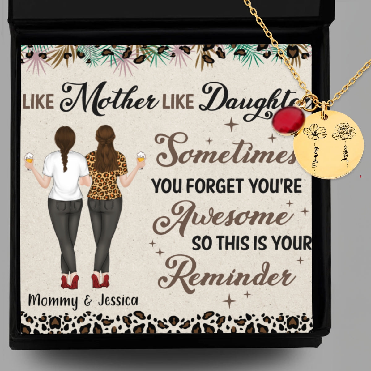 Like Mother Like Daughter - Personalized Custom Birthstone Necklace With Message Card
