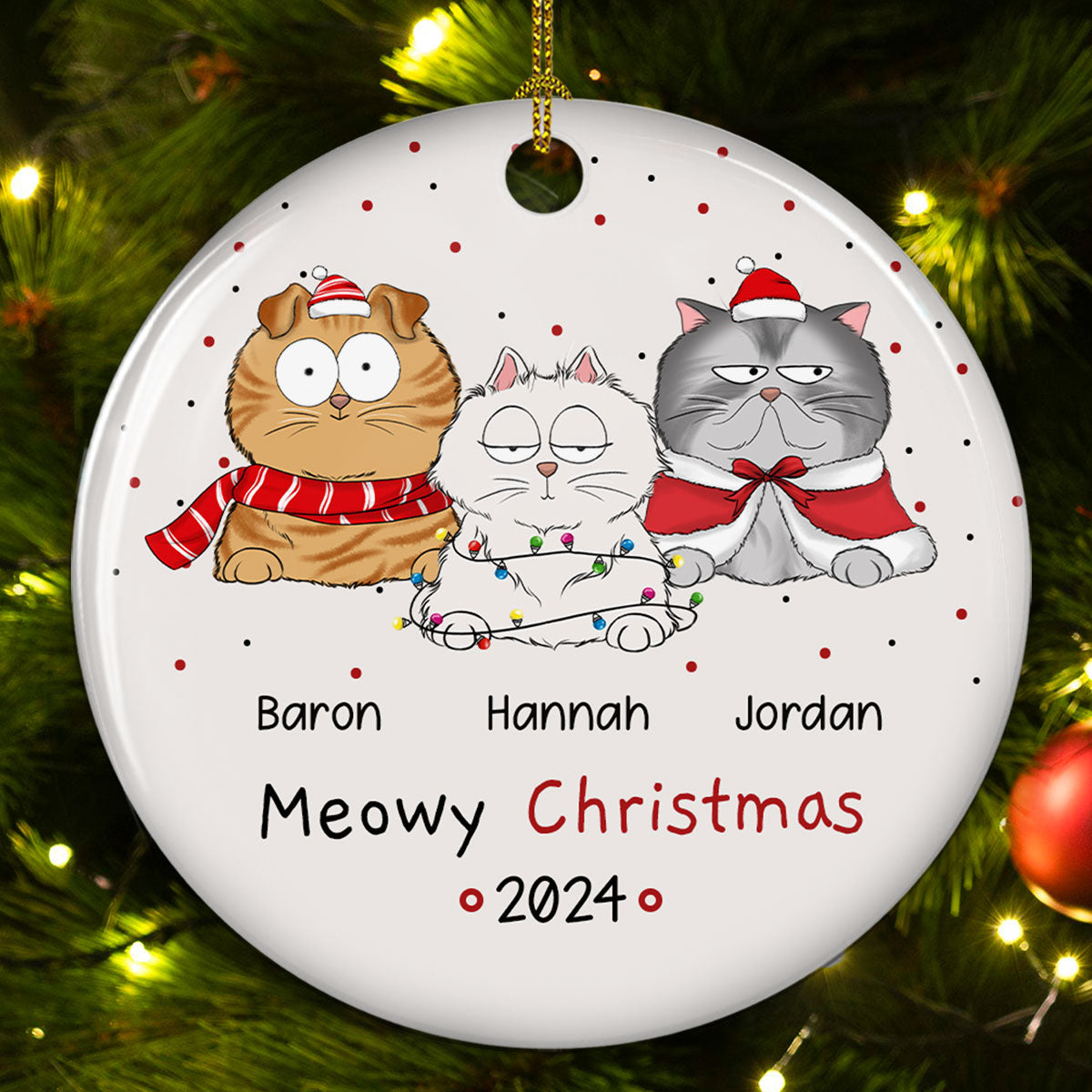 Meowy Christmas - Personalized Custom Circle Ceramic Ornament