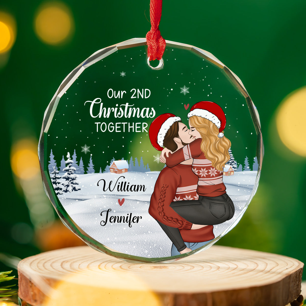 Christmas Together Couple - Personalized Custom Glass Ornament