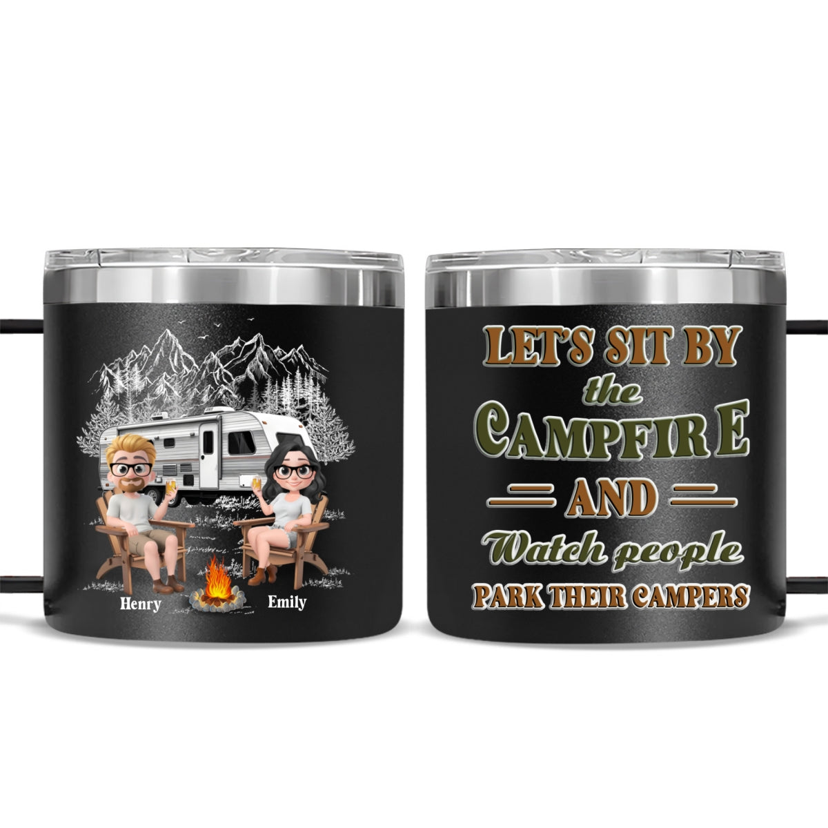Memories At Campsite - Personalized Custom 14oz Stainless Steel Tumbler With Handle