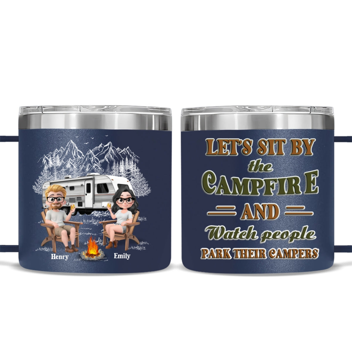 Memories At Campsite - Personalized Custom 14oz Stainless Steel Tumbler With Handle