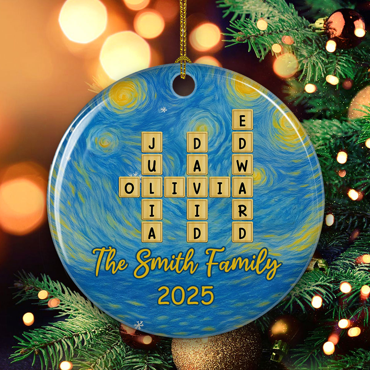 Joyful Family Christmas - Personalized Custom Ceramic Ornament