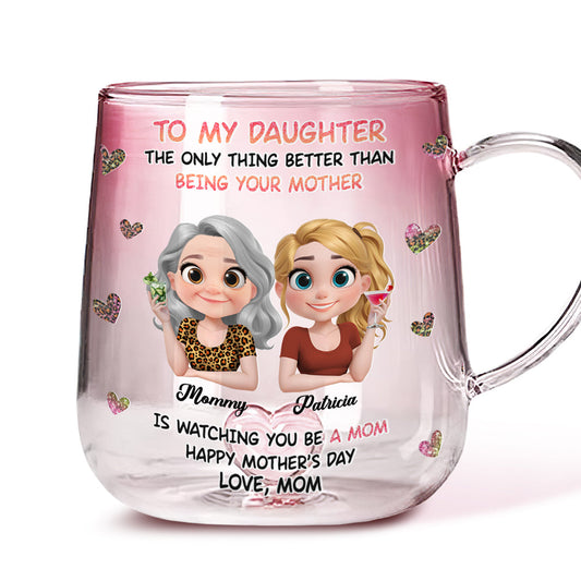 Watching You Be A Mom Cartoon - Personalized Custom Pink Gradient Glass Mug