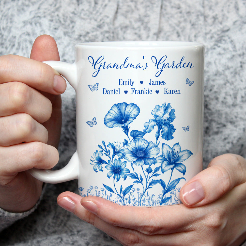 Grandma Garden Toile Flowers - Personalized Custom Coffee Mug