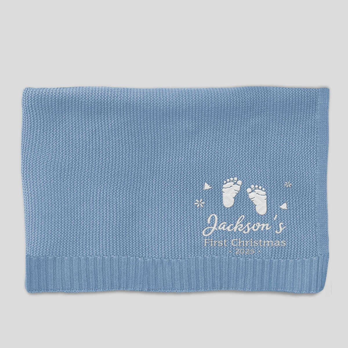 Baby First Christmas - Personalized Custom Embroidered Knitted Baby Blanket