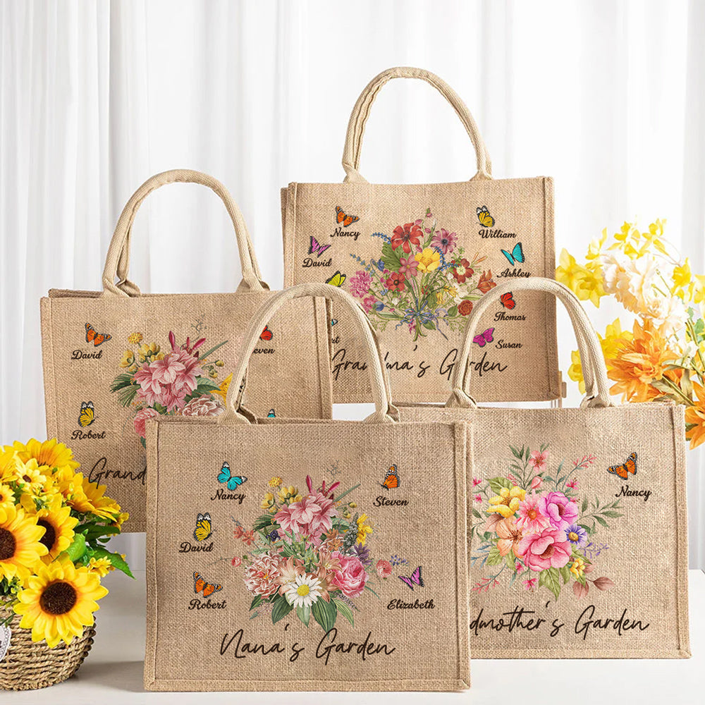 Grandmas Garden - Personalized Custom Jute Tote Bag