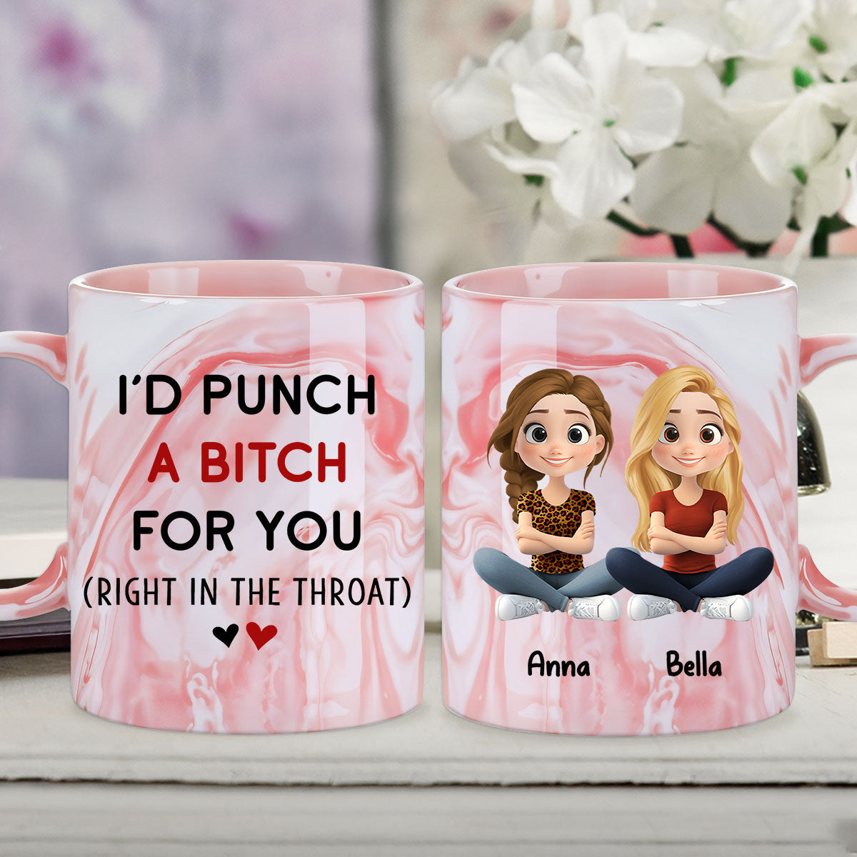 Lovely Besties - Personalized Custom Pink Marble Mug