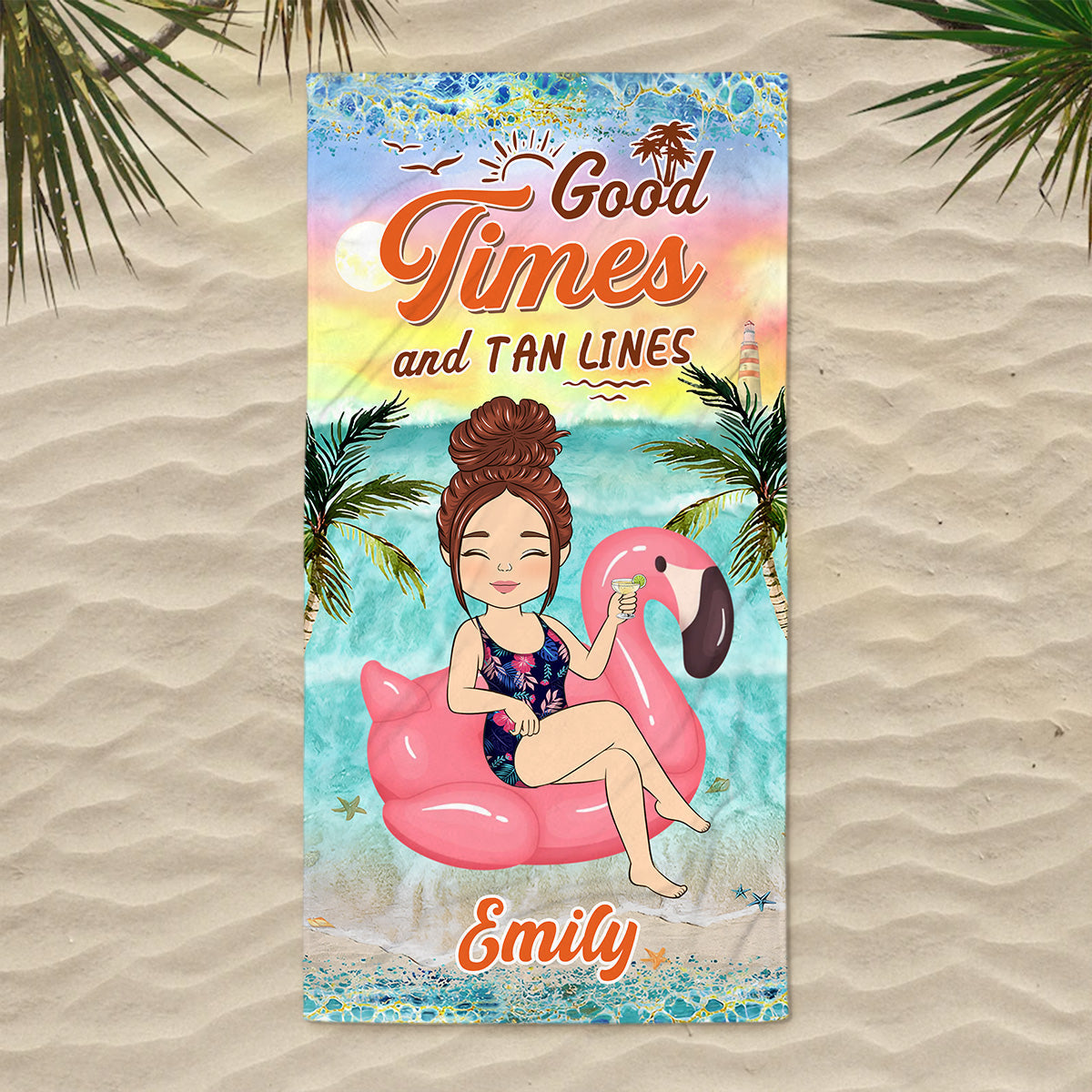 Good Times And Tan Lines - Personalized Custom Beach Towel