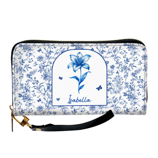 Blooming In Blue - Personalized Custom Leather Wallet