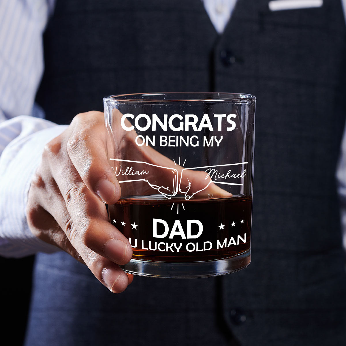 Dad Is A Lucky Old Man - Personalized Custom Whiskey Glass