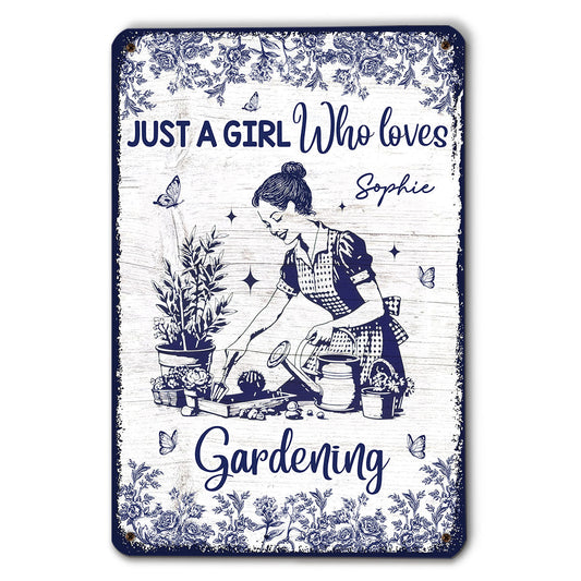 Gardening Blue Toile Style - Personalized Custom Metal Sign