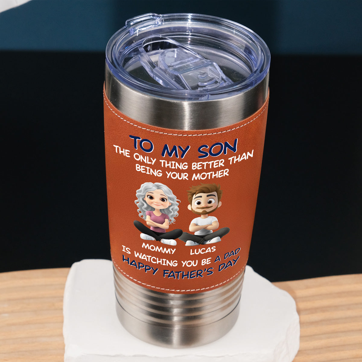 Being A Dad - Personalized Custom Leather Tumbler