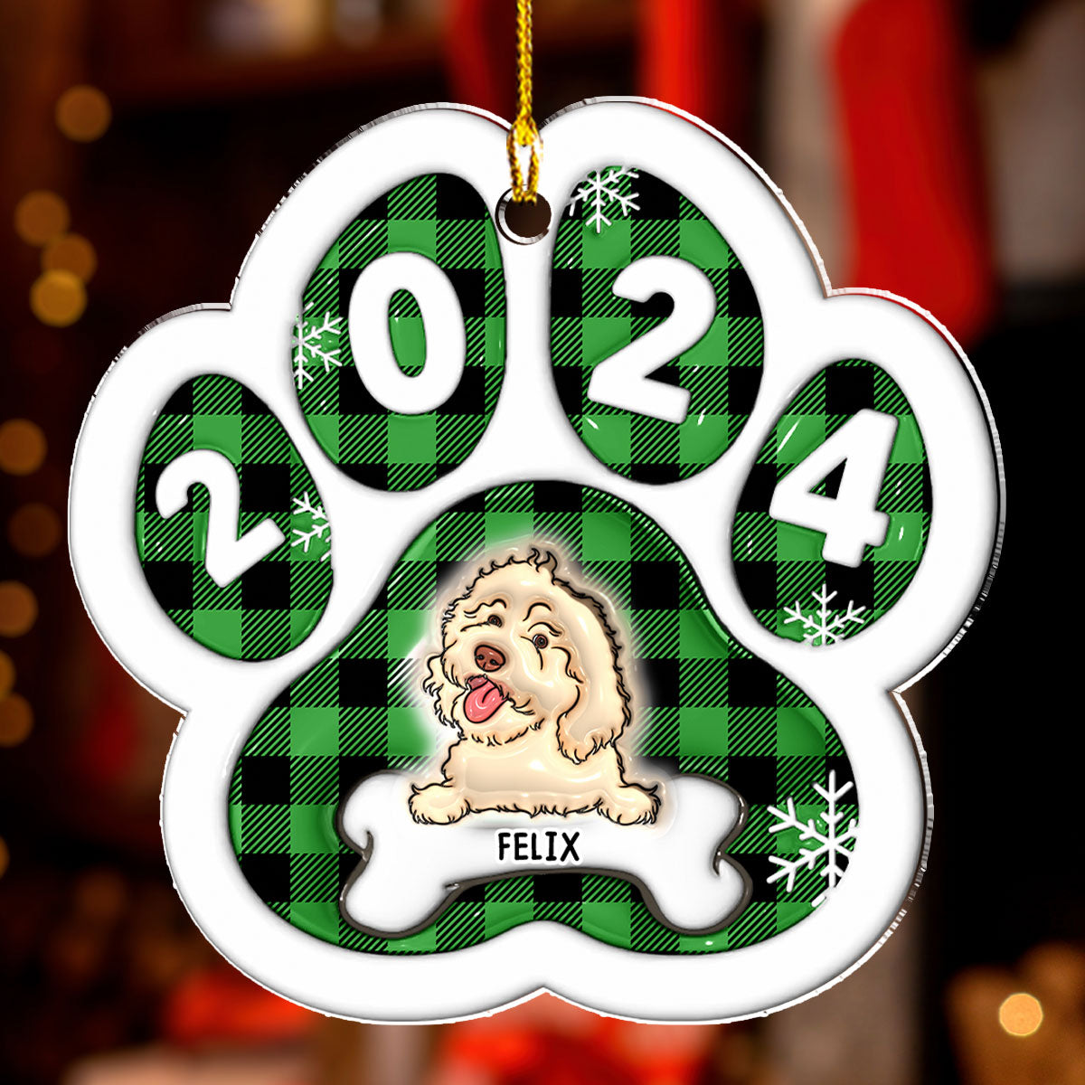 Happy Paw 2024 - Personalized Custom 3D Inflated Effect Acrylic Ornament