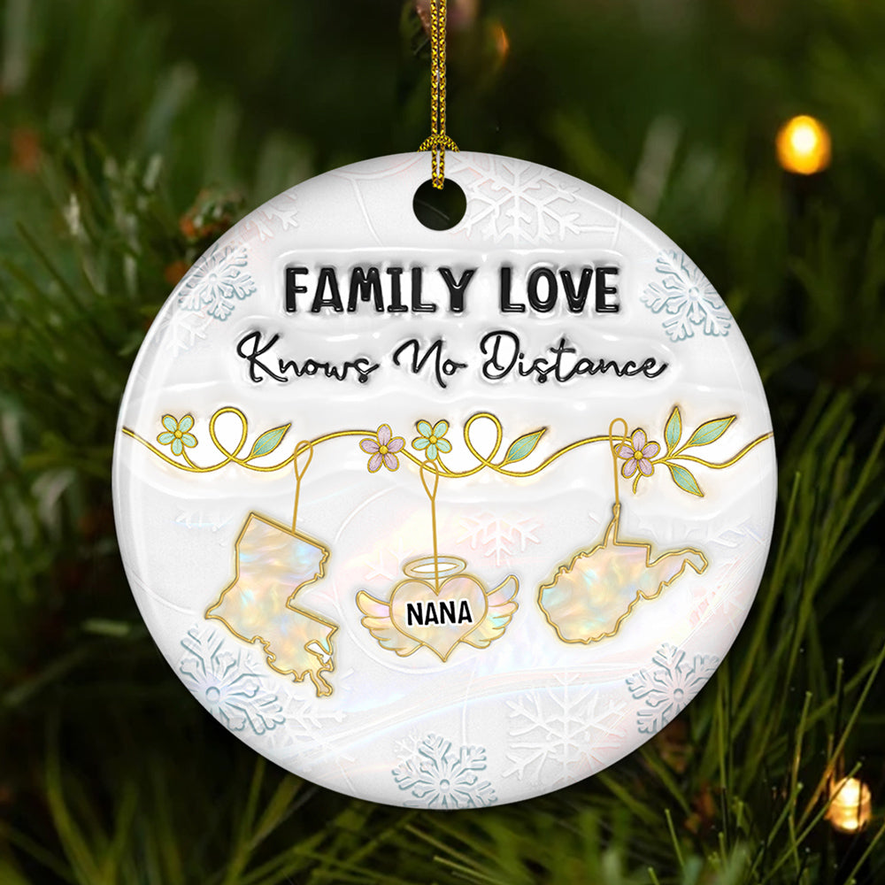 Family Love Knows No Distance Mother Of Pearl Memorial - Personalized Custom 3D Inflated Effect Ceramic Ornament
