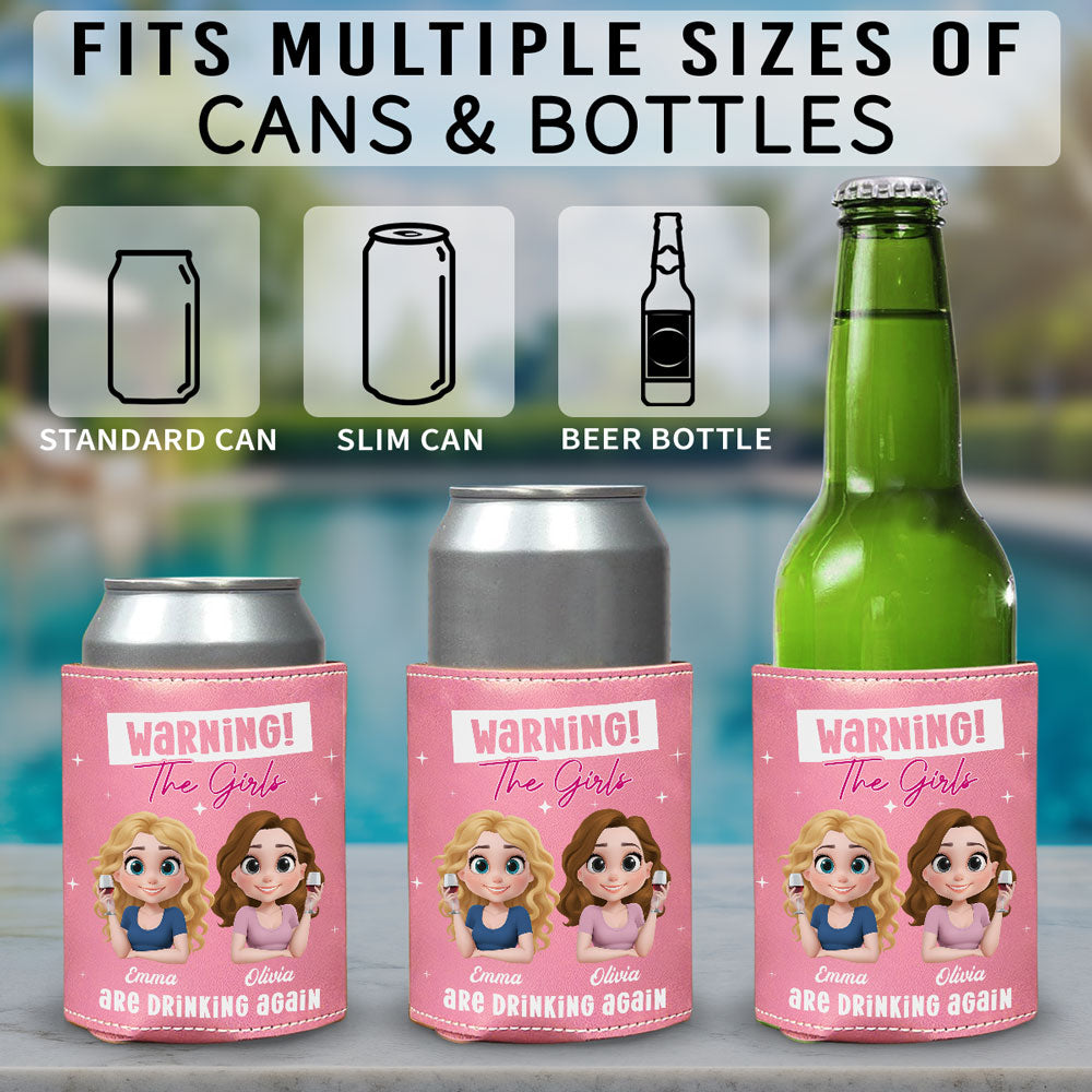 Drinking Alert - Personalized Custom Pink Leather Can Cooler Holder