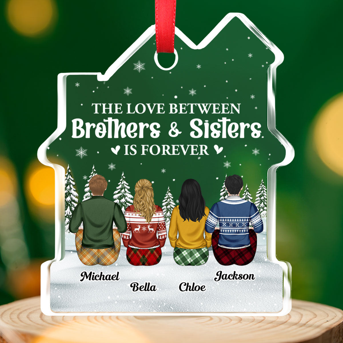 Sibling Love Is Forever - Personalized Custom House Shaped Glass Ornament