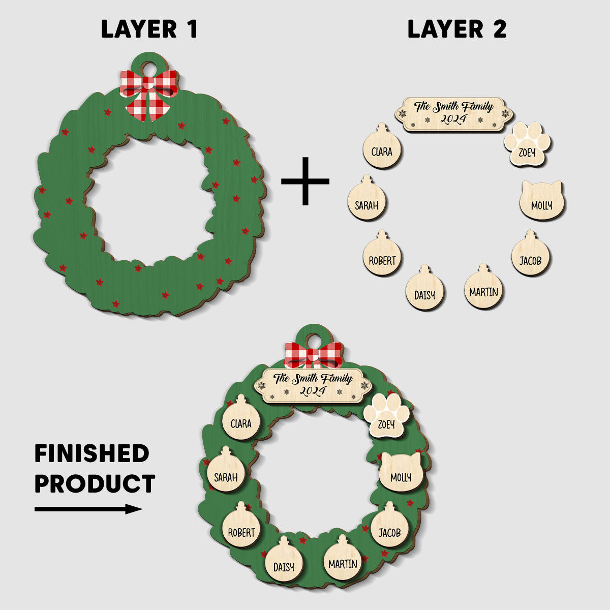 Home Wreath Christmas - Personalized Custom Freeshape 2-layer Wood Ornament