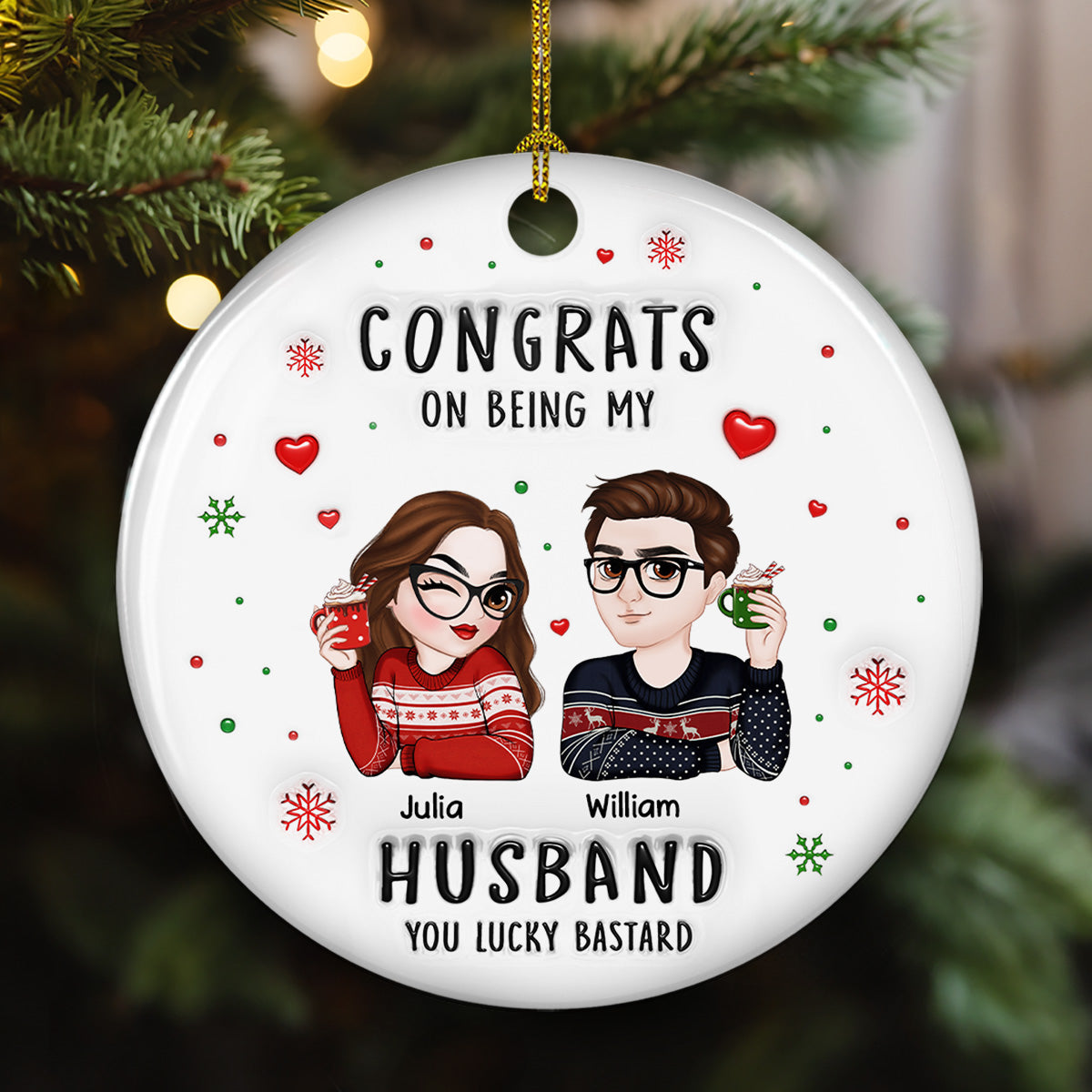 Congrats My Husband - Personalized Custom 3D Inflated Effect Ceramic Ornament