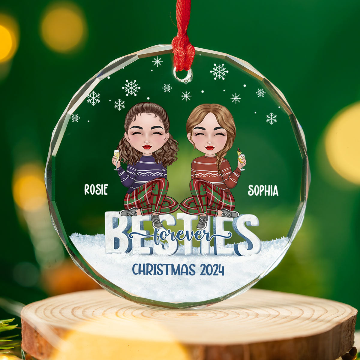 Besties Forever - Personalized Custom Glass Ornament