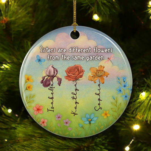 Sisters Shine Like Bright Flowers - Personalized Custom Ceramic Ornament