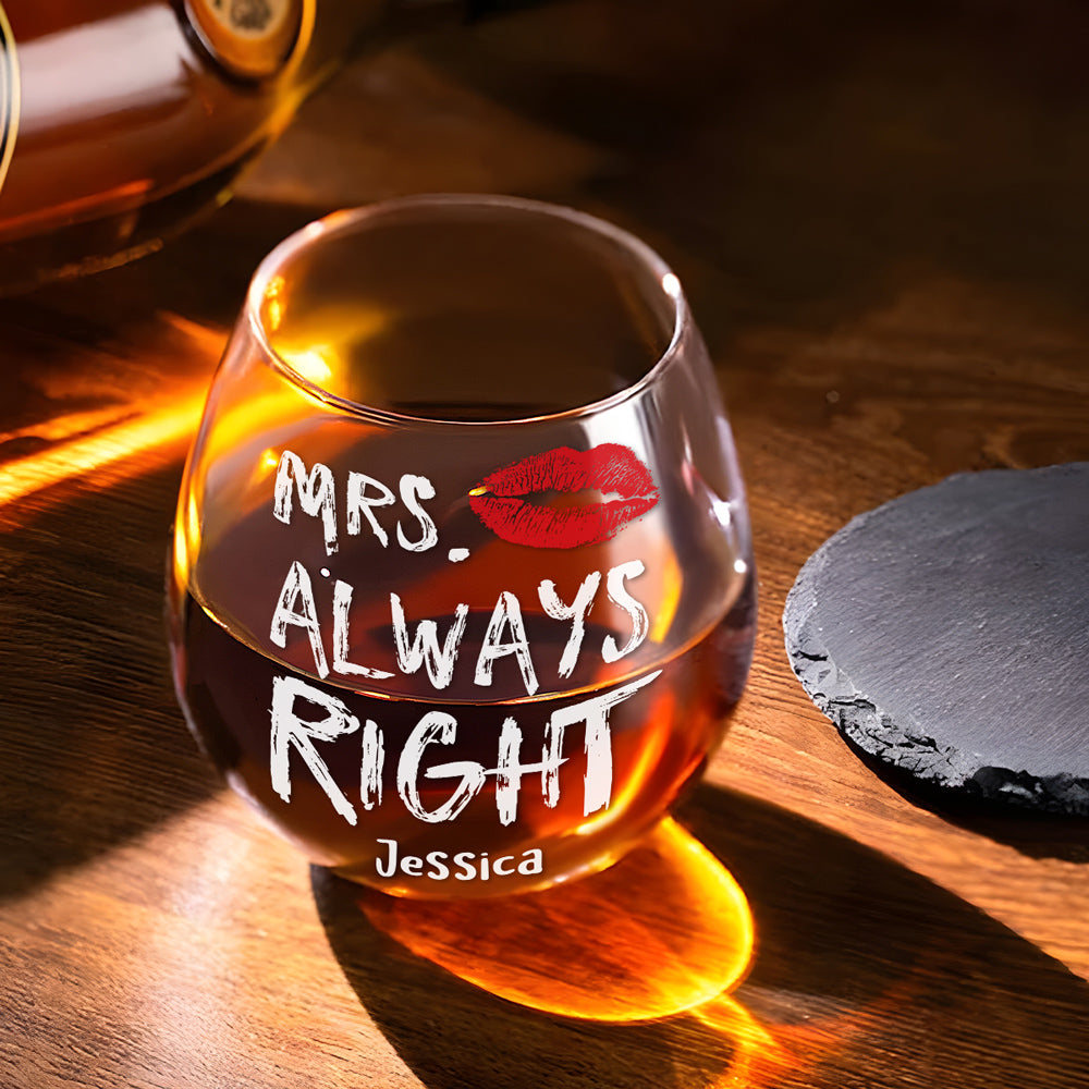 Mr And Mrs Right - Personalized Custom Wine Glass