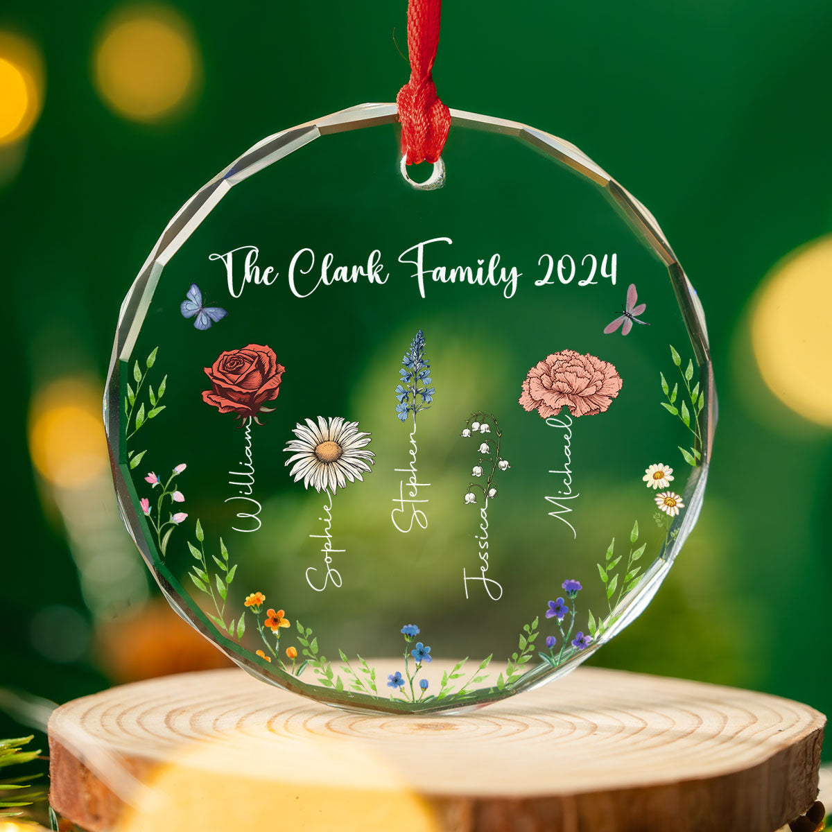 Family Besties Flower - Personalized Custom Glass Ornament