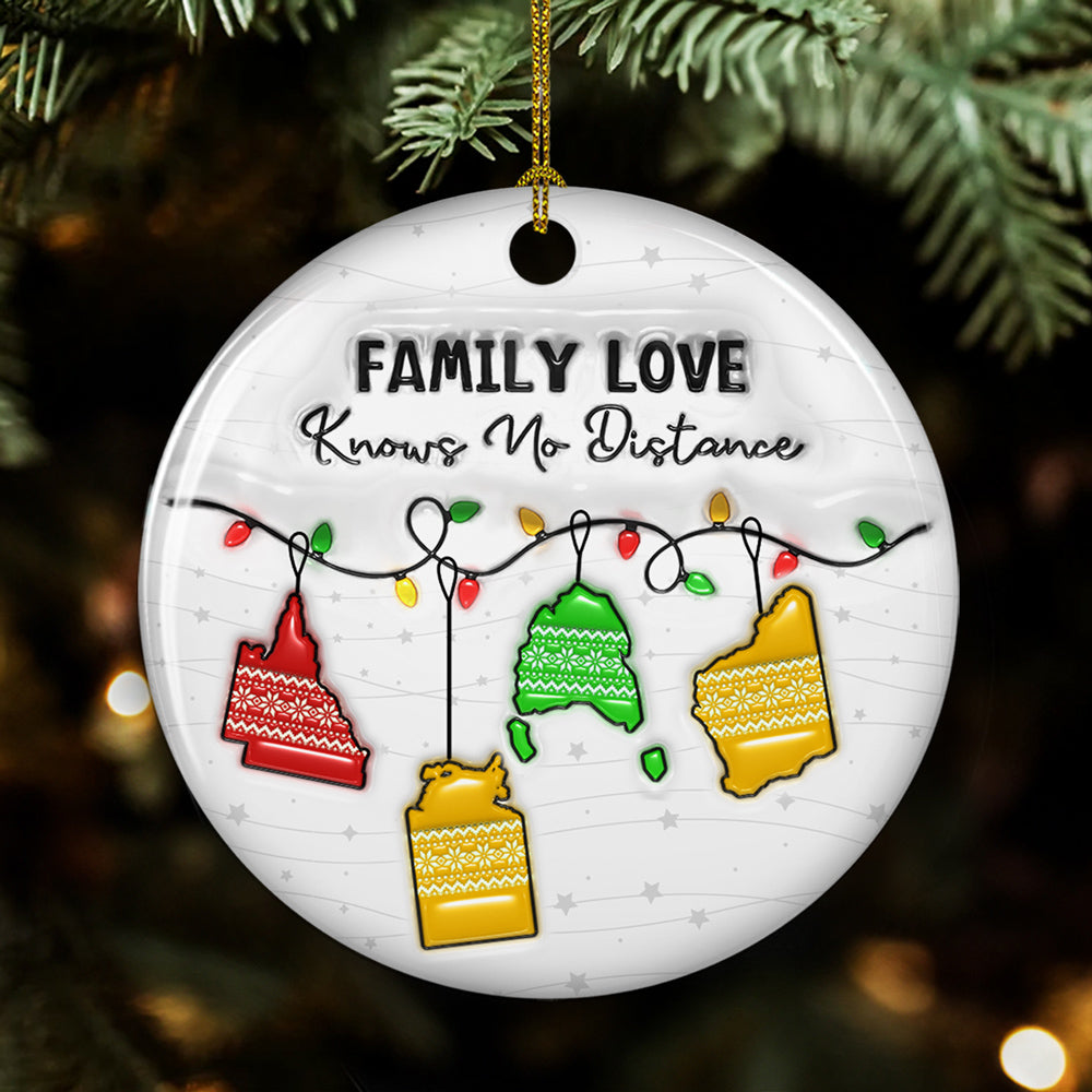 Family Love Knows No Distance Australia Version - Personalized Custom 3D Inflated Effect Ceramic Ornament