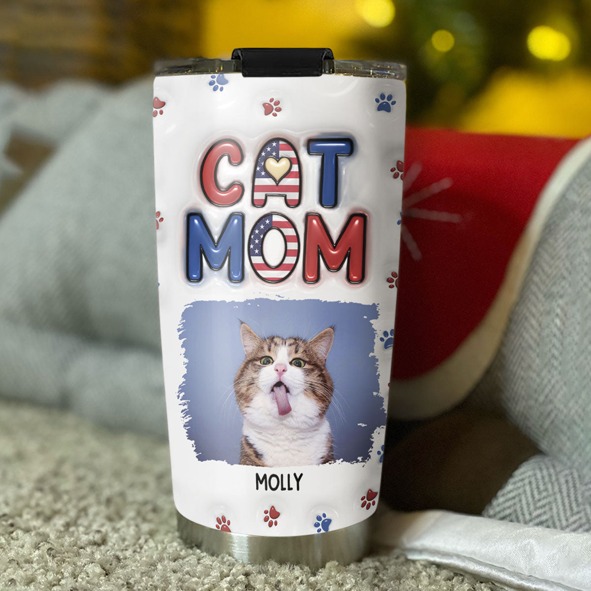 Lovely Cat Mom Version 3 Photo - Personalized Custom 3D Inflated Effect Tumbler