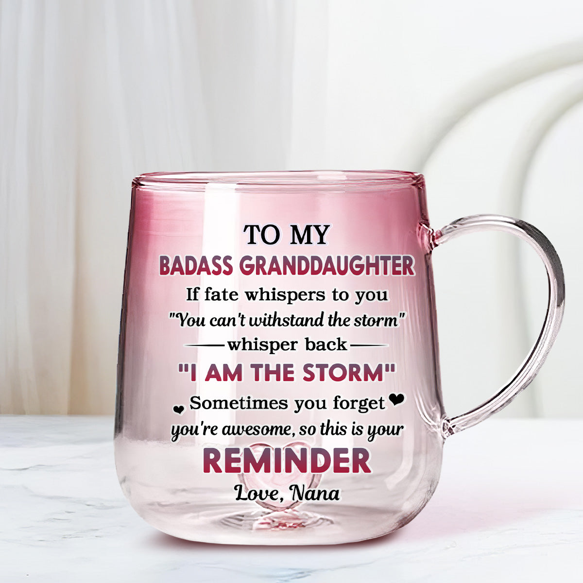 My Brave Granddaughter - Personalized Custom Pink Gradient Glass Mug
