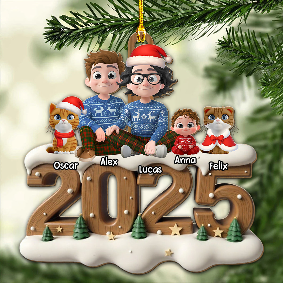 Us Together With Cats Onwards - Personalized Custom 3D Effect Wood Ornament
