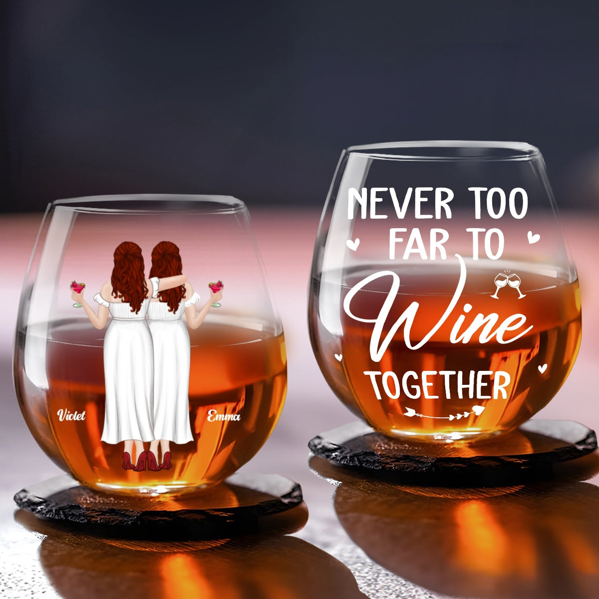 Never To Far - Personalized Custom Wine Glass