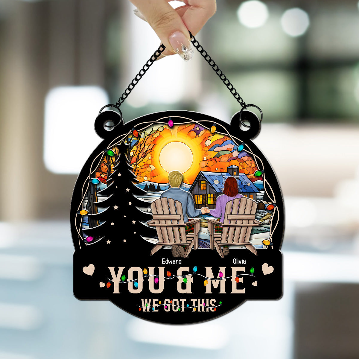 You And Me And Merry Christmas - Personalized Custom Suncatcher