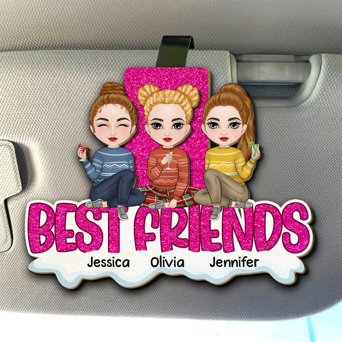Bestie Together Version 2 - Personalized Custom Car Visor Clip