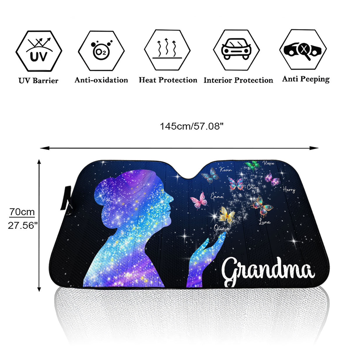 Grandma And Kids Beautiful - Personalized Custom Car Sunshade