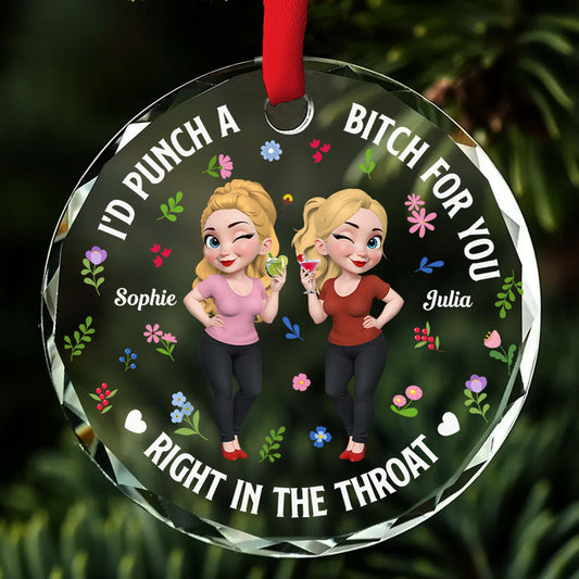 Right In The Throat Bestie Cartoonize - Personalized Custom Glass Ornament