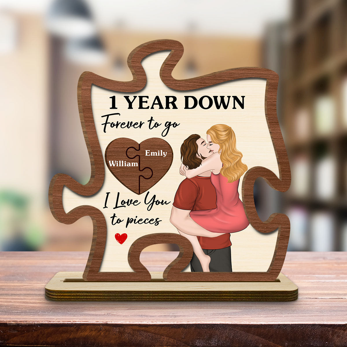 Love You To Pieces - Personalized Custom 2-Layer Wood Plaque With Flat Base