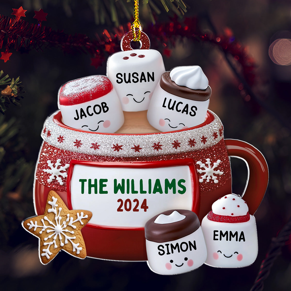 Hot Cocoa Marshmallow Family - Personalized Custom Acrylic Ornament