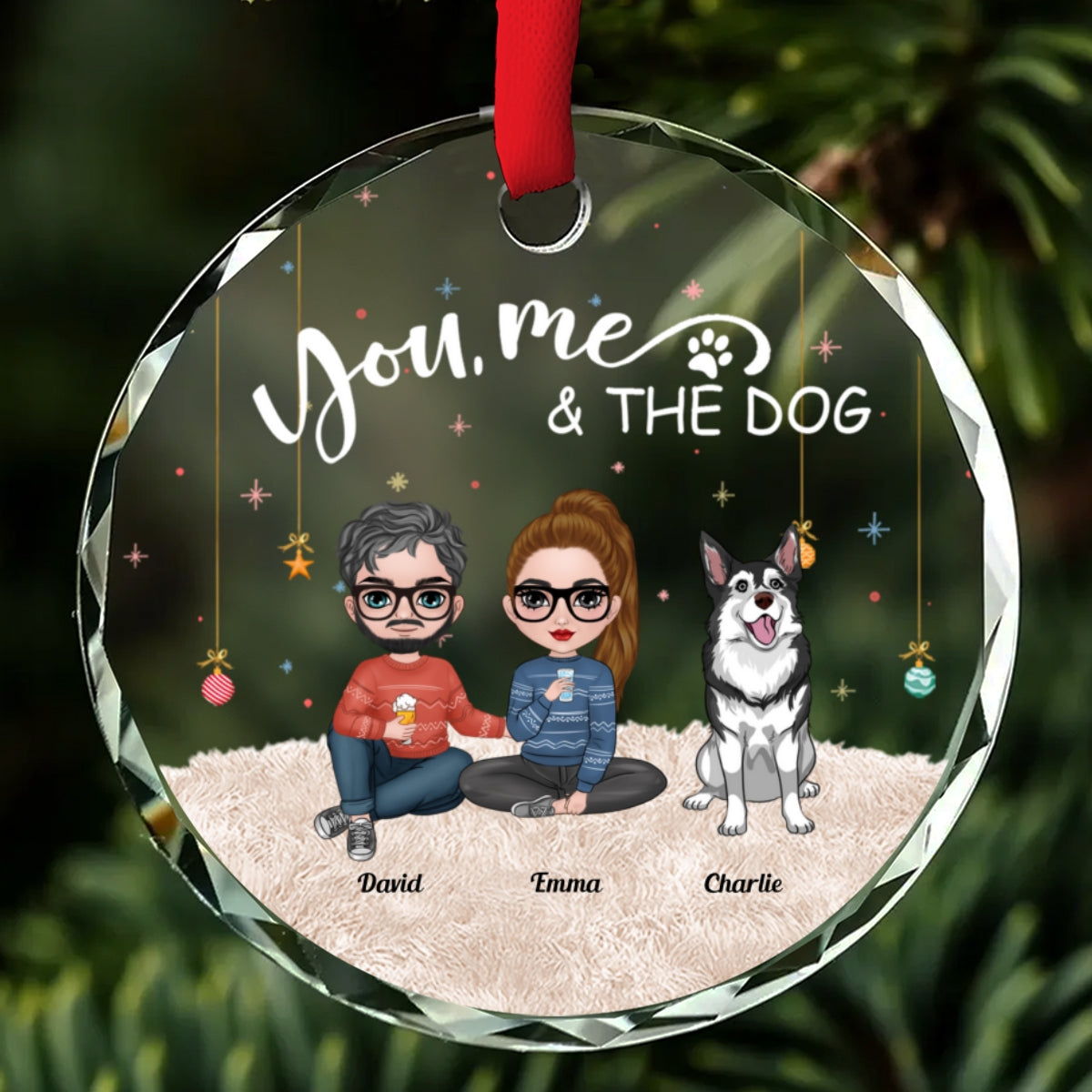 You Me And The Pet - Personalized Custom Glass Ornament