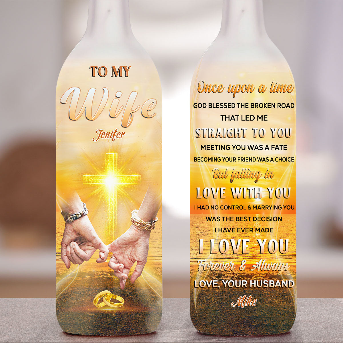 God Blessed The Broken Road - Personalized Custom Bottle Lamp