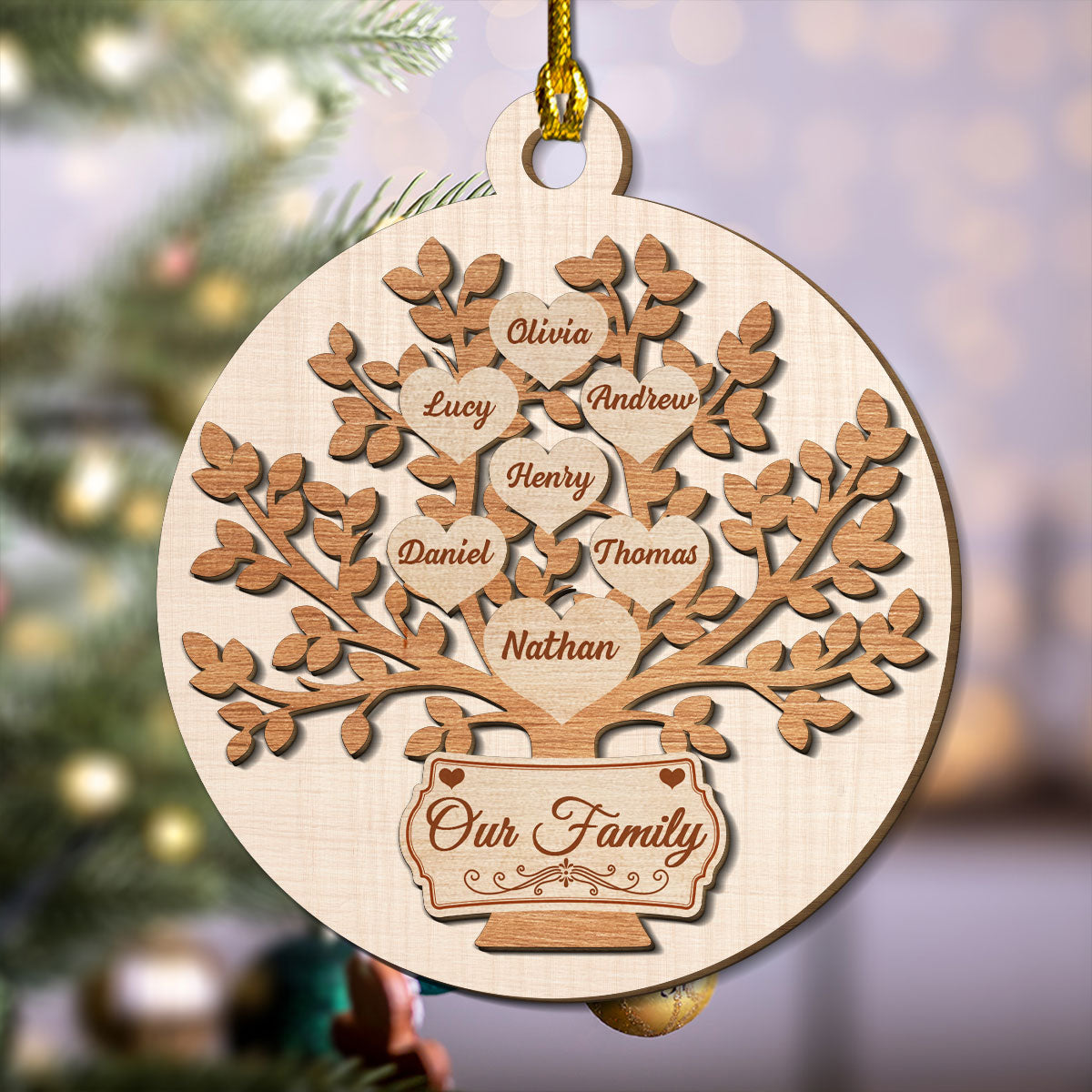 Our Family - Personalized Custom Freeshape 2-Layered Wood Ornament