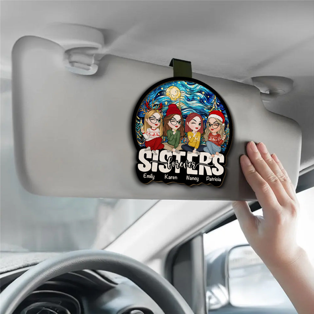Besties Sitting Together Christmas - Personalized Custom Car Visor Clip