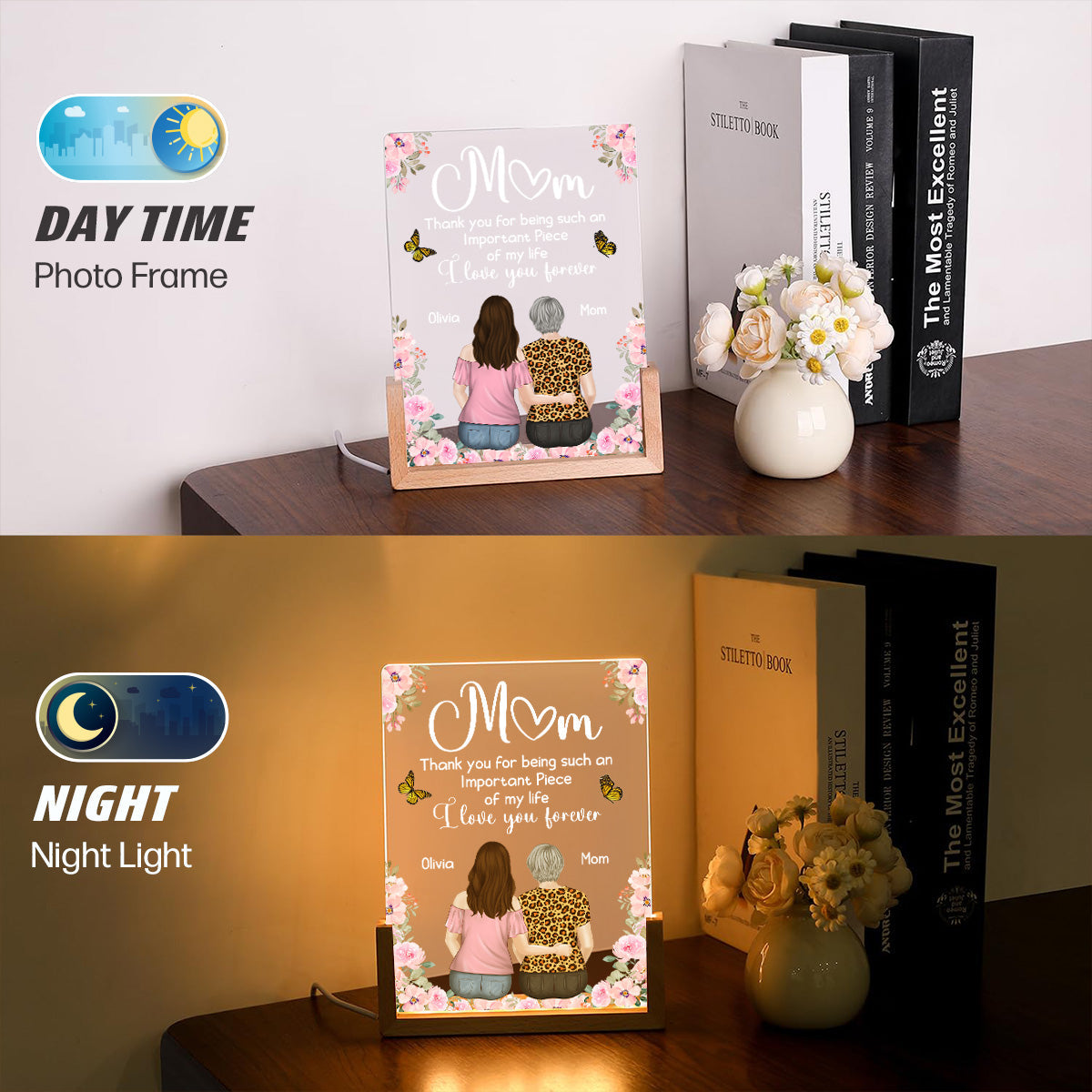 Mother And Daughter - Personalized Custom Plaque With Walnut Base