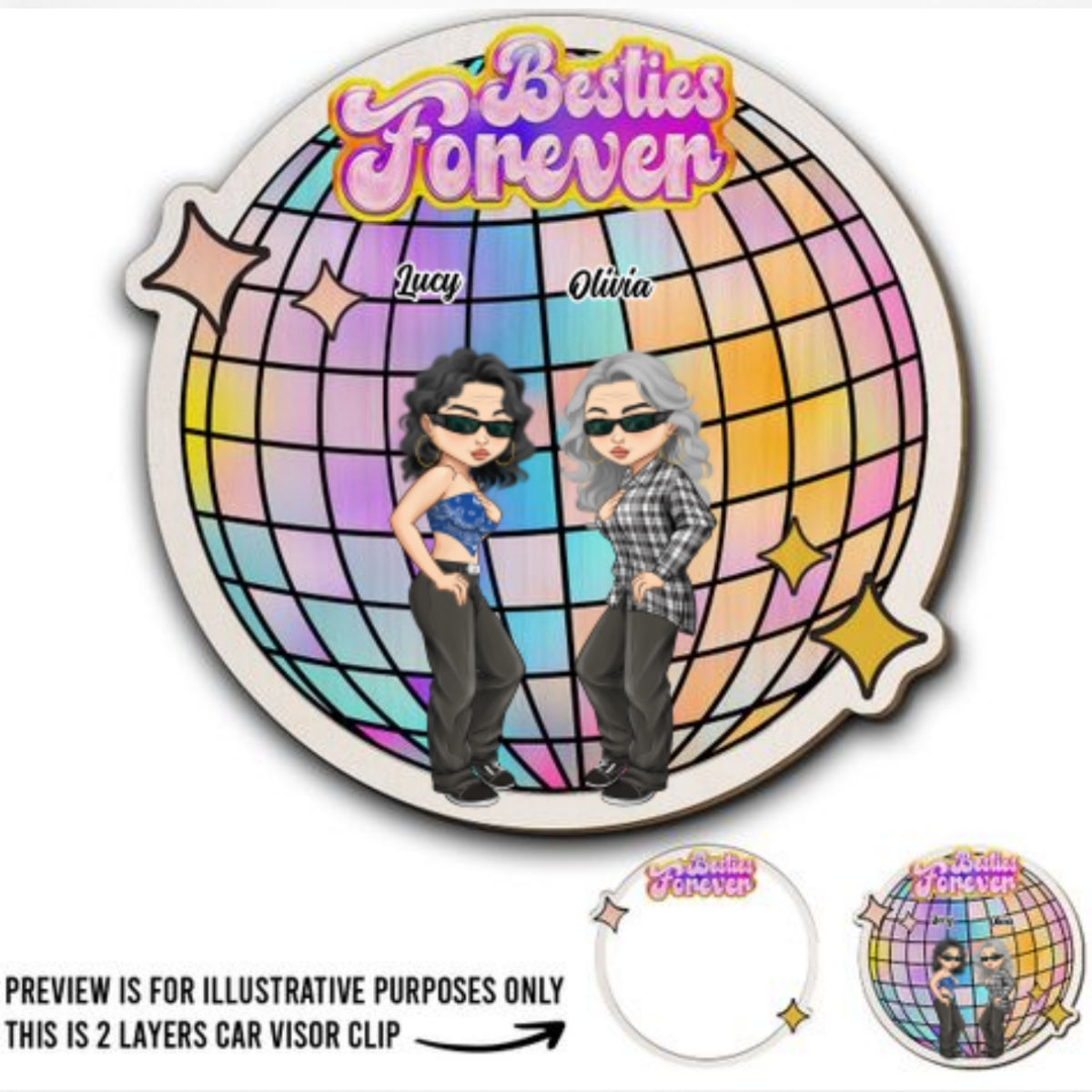 Besties Forever Version 3 - Personalized Custom Car Visor Clip