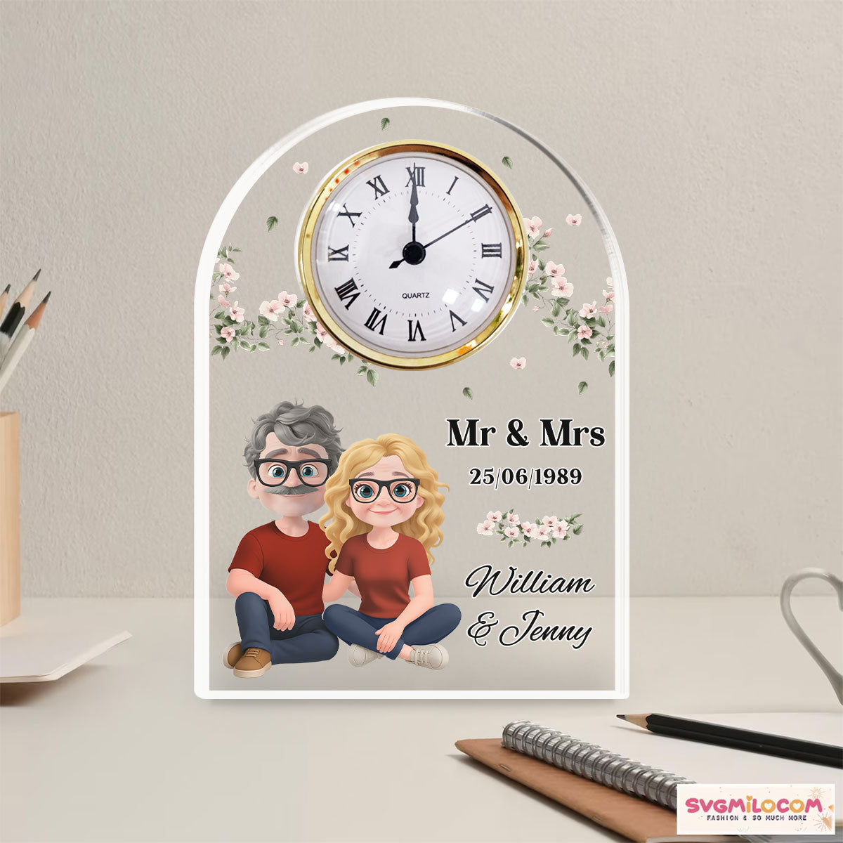 Mr And Mrs - Personalized Custom Acrylic Desk Clock Plaque