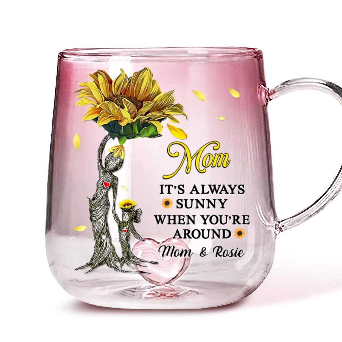 Sunflower Love - Personalized Custom Pink Gradient Glass Mug