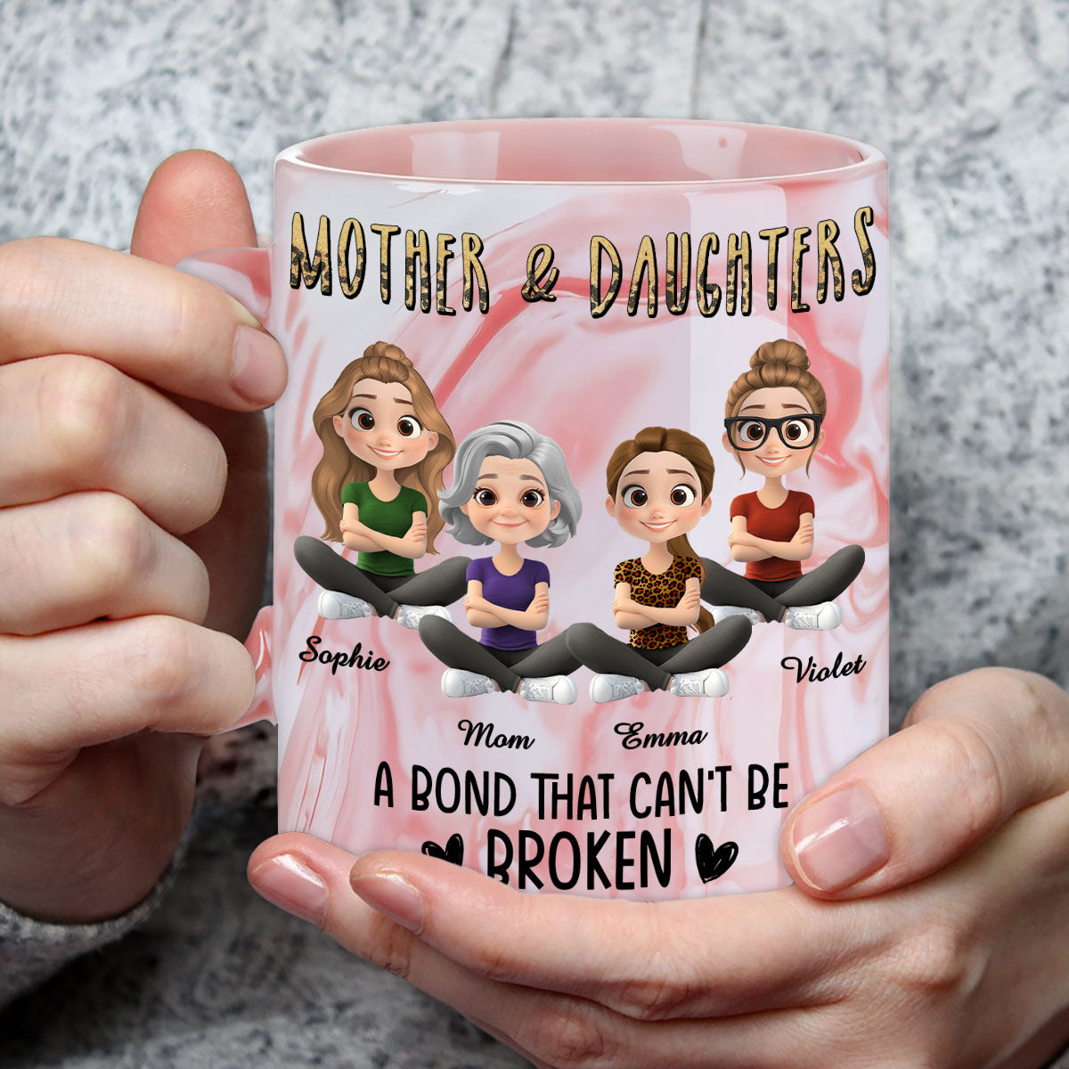 A Bond That Cannot Be Broken Cartoon - Personalized Custom Pink Marble Mug