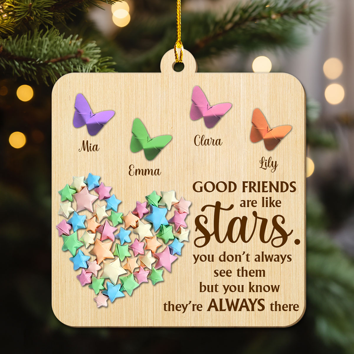 Friends Are Twinkling Stars - Personalized Custom Wood Ornament